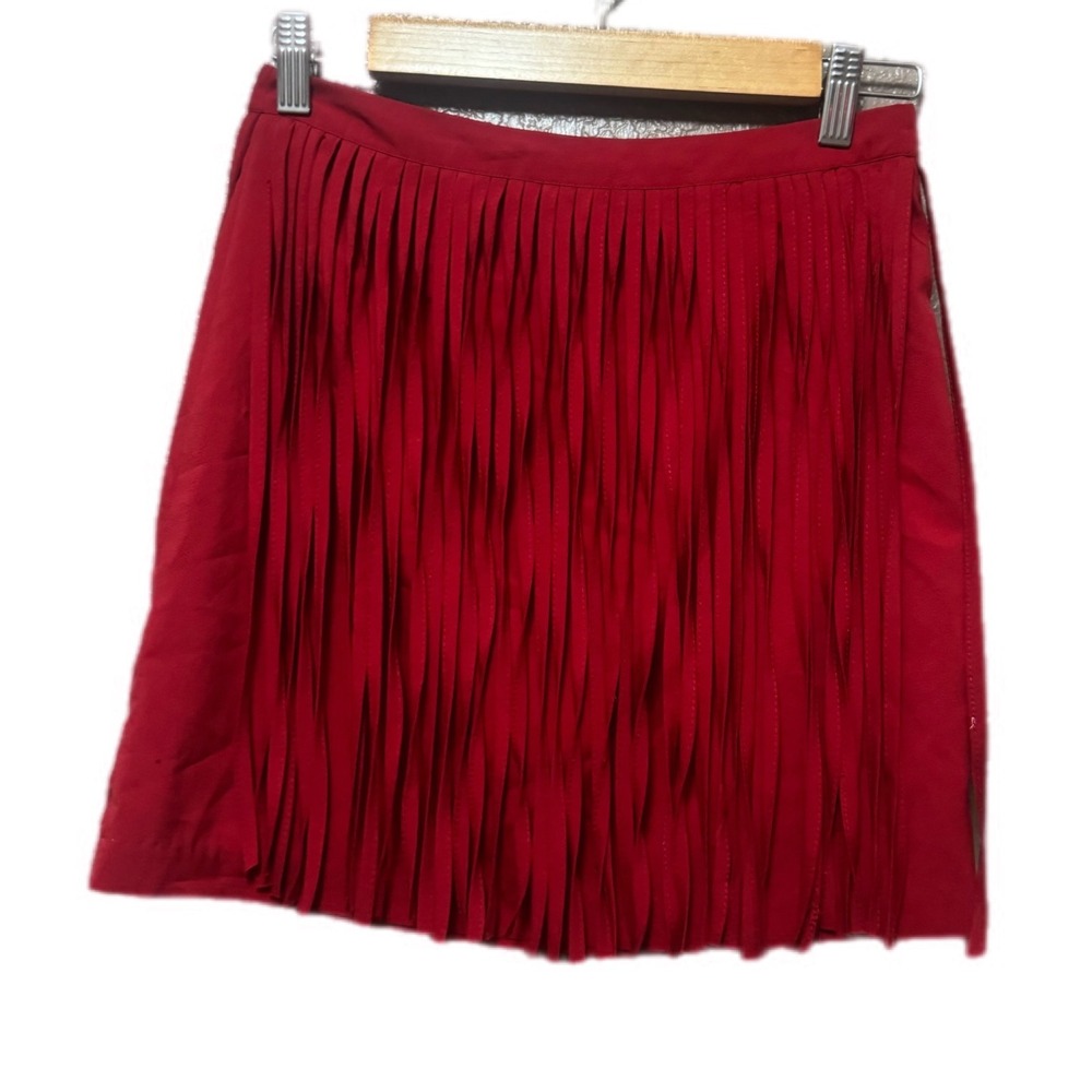 Brandlabel Fringe Mini Skirt Womens Red Excellent Western Boho Party‎ Skirt